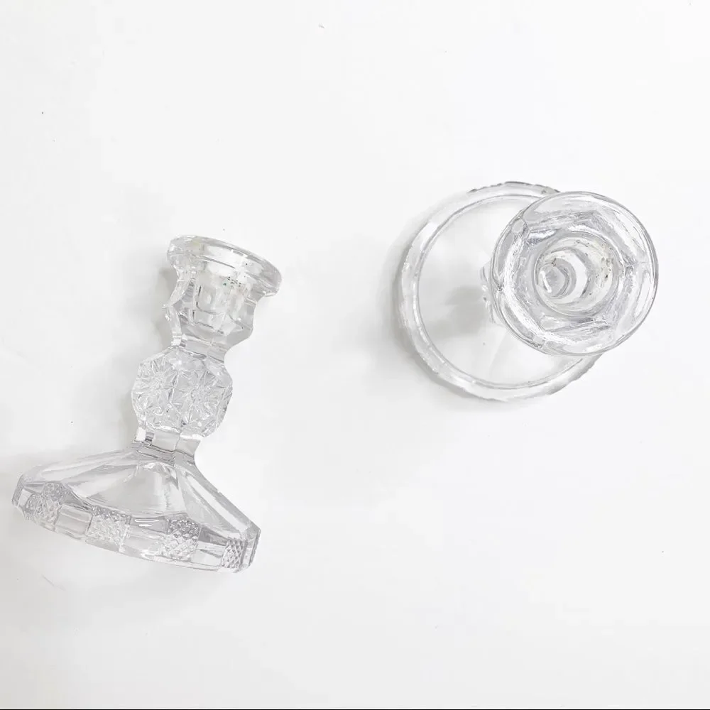 Clear Crystal Glass Tapered Short Pillar Candlestick Holders 5